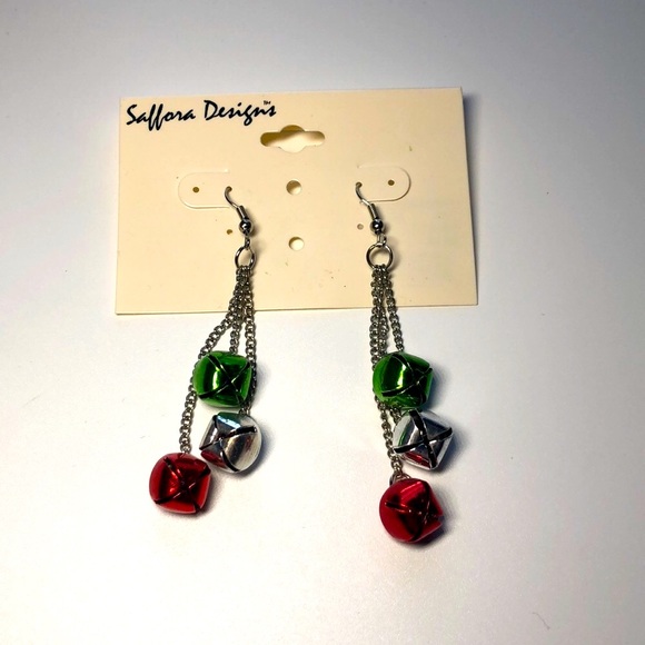 Christmas Bells Earrings Jingle Jangle Red Green - Picture 1 of 6